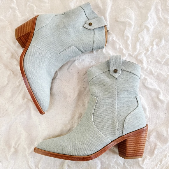 7 For All Mankind Denim Blue Western Cowboy Ankle Boots - Picture 1 of 9